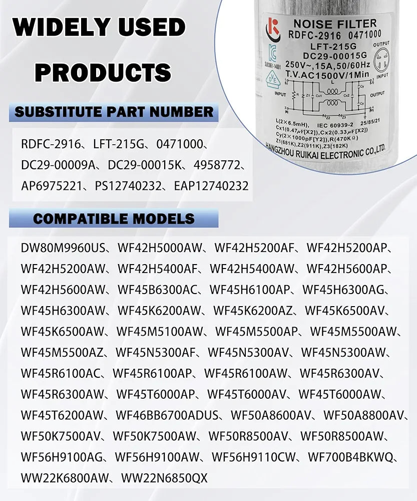 Filtro de ruido Samsung lavarropas, secarropas, lavavajillas
