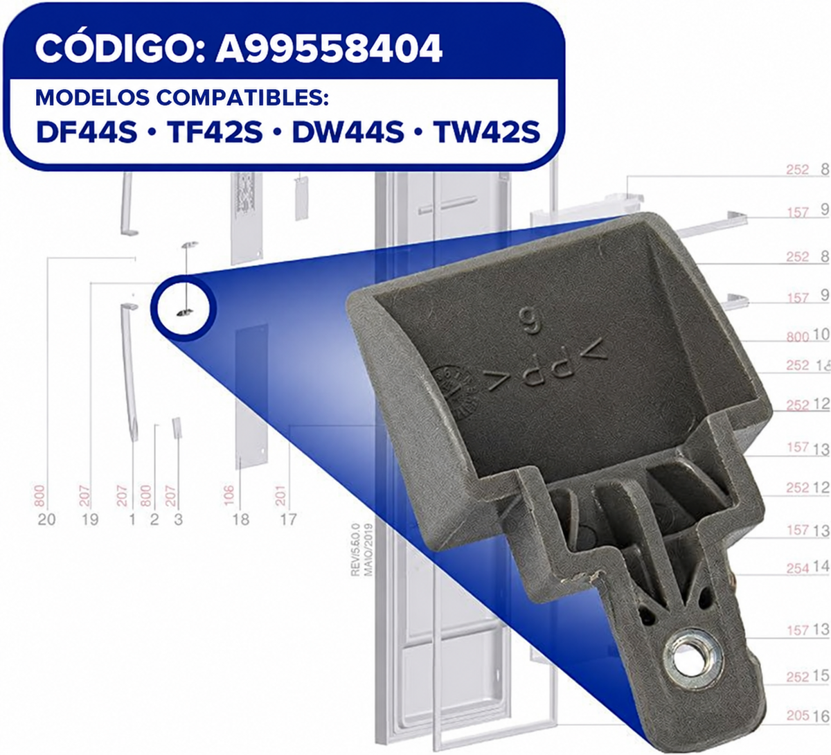 Soporte de manija para refrigerador Electrolux - A99558404
