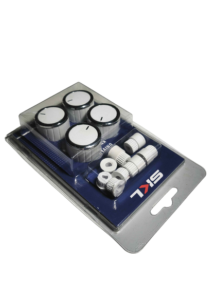 Kit 4 perillas - cocina / horno + 8 acoples - color blanco