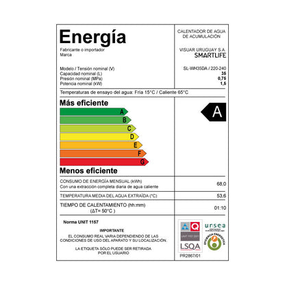 Termotanque 35L Smartlife SL-WH35DA